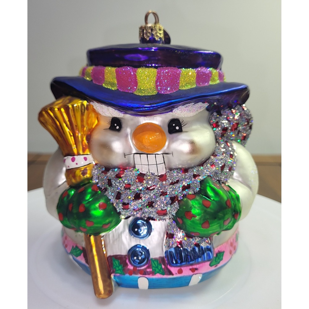 Christopher Radko Christmas Ornament Snowman Nutcracker Glass Glitter Purple Hat